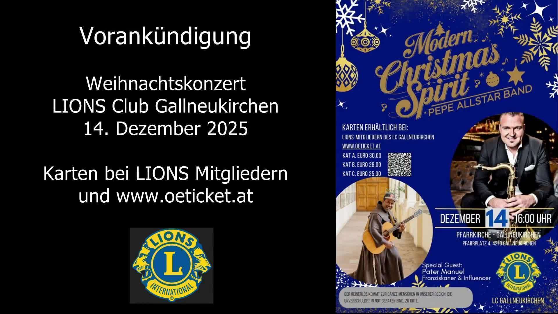 Vorankündigung LIONS Weihnachtskonzert 2025